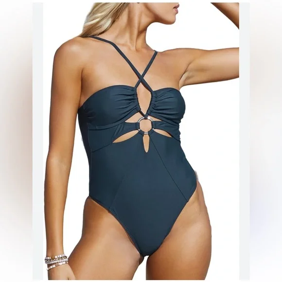 NWT* ๐๏ธCupshe Teal Green O-Ring Cutout One Piece Swimsuit NEW Size Medium ๐ - Picture 4 of 13